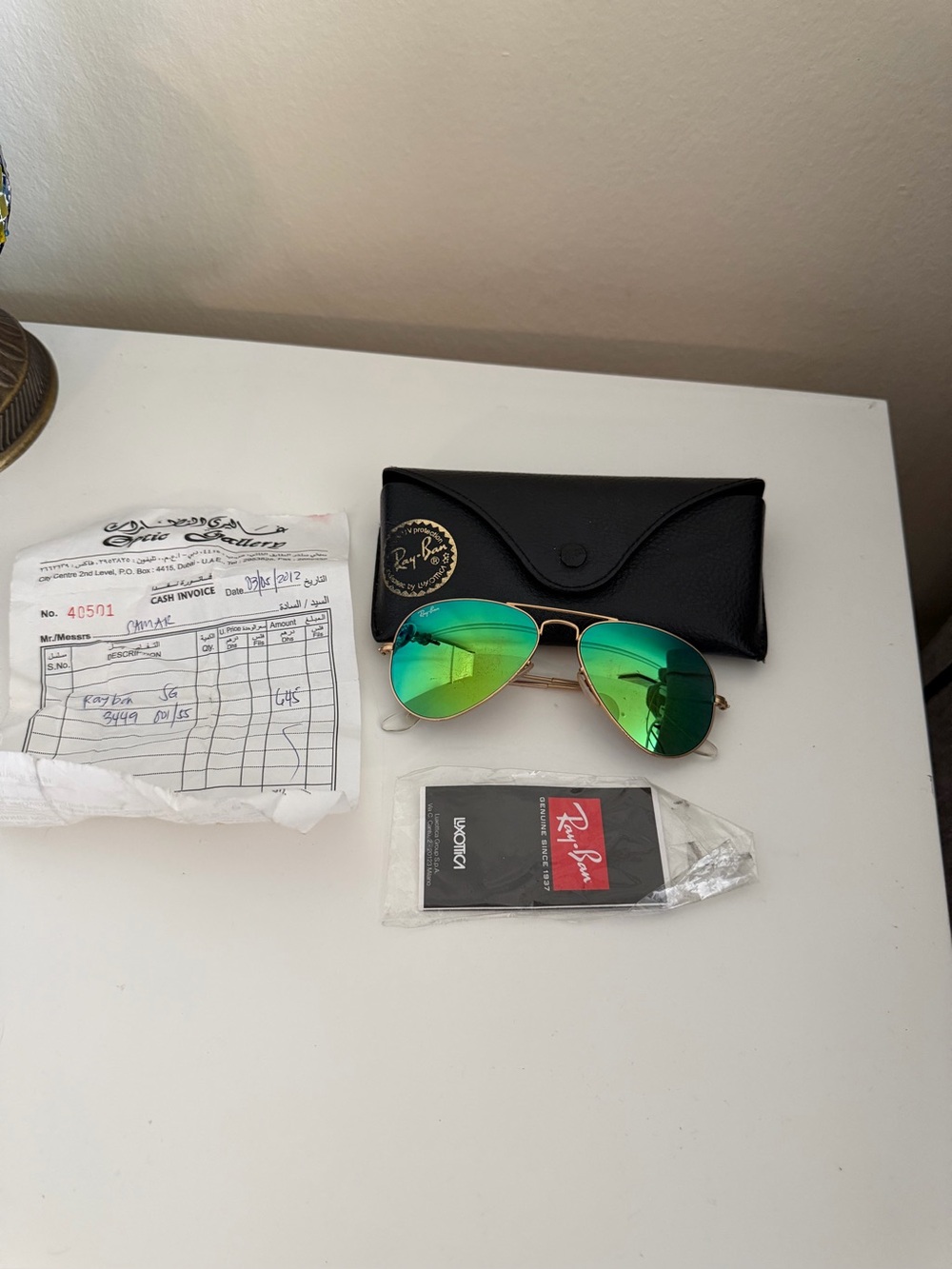 Ray-Ban Gold Frame Aviator Sunglasses with Green Mirror Lenses
